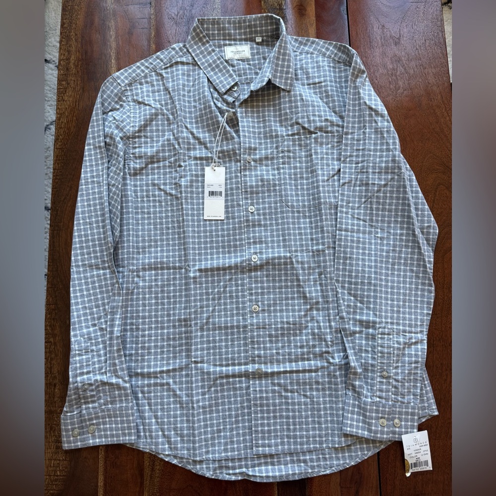 7 Diamonds Men's Light Gray Checkered Button Down Shirt